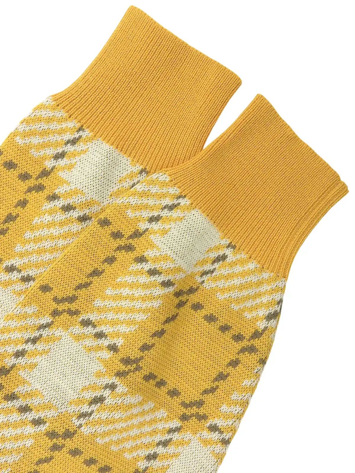 チェックパターンニットトップス イエロー