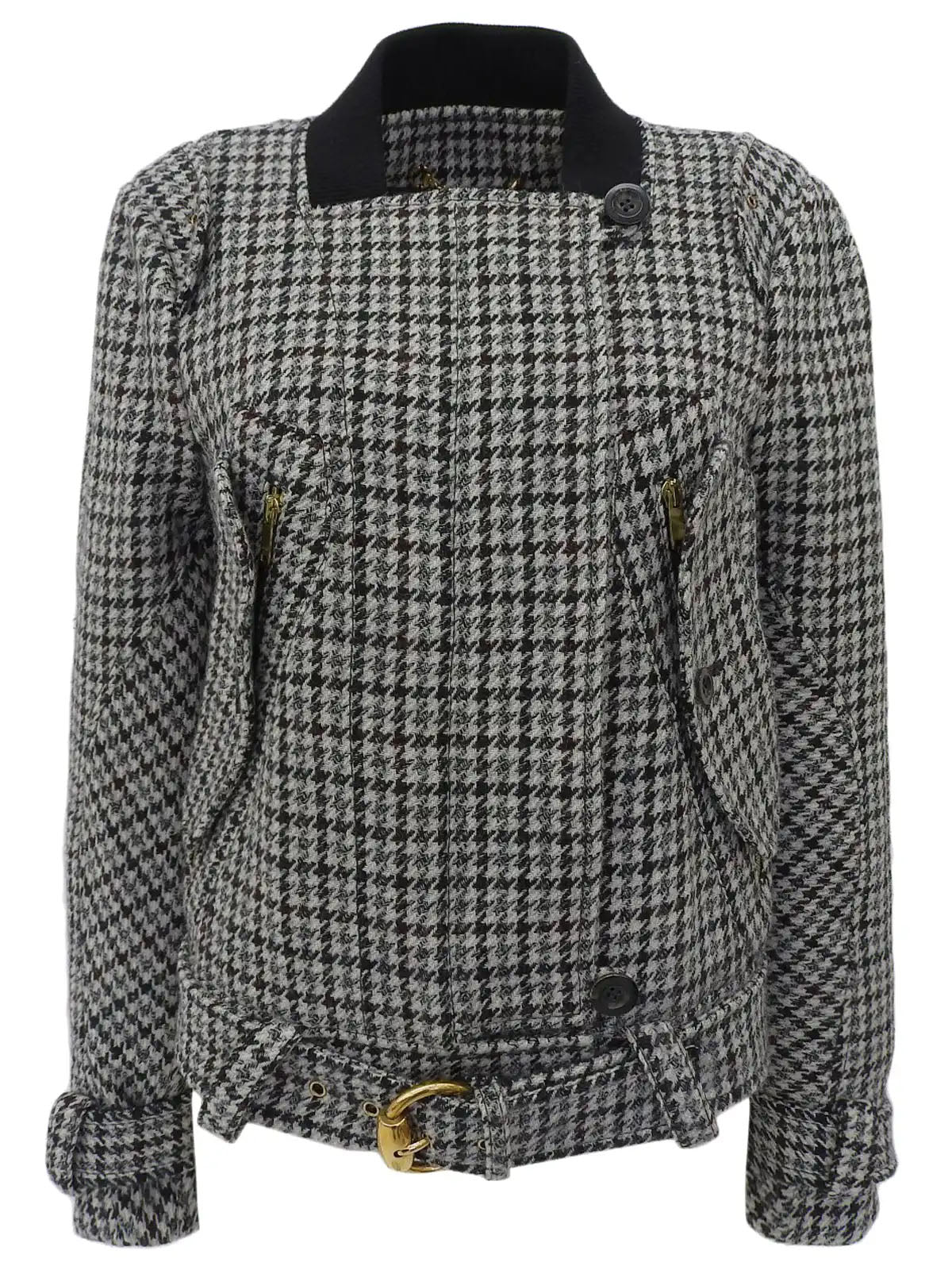 Wool houndstooth pattern logo button jacket in light gray/multi