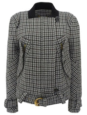 Wool houndstooth pattern logo button jacket in light gray/multi