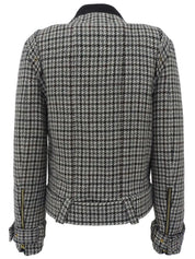 Wool houndstooth pattern logo button jacket in light gray/multi