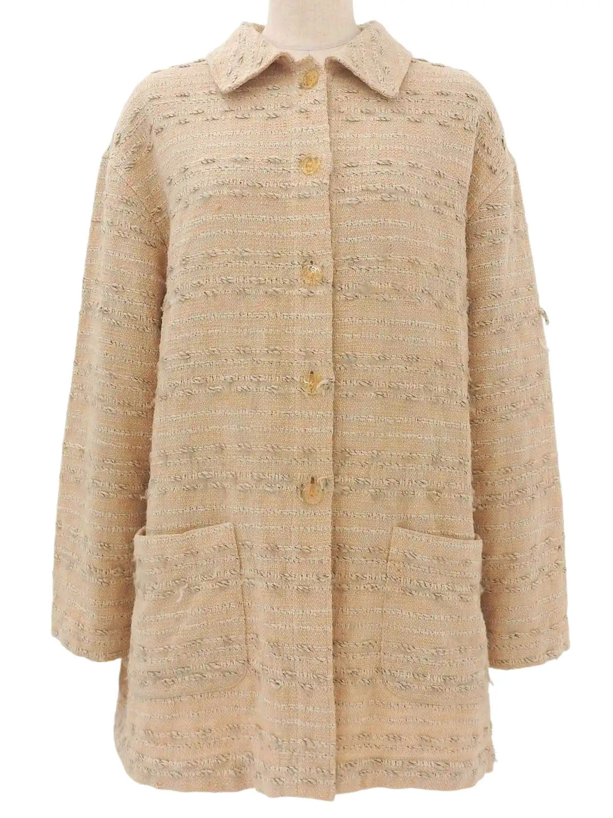 1999 Tweed CC Mark Button Coat, Beige/Multi