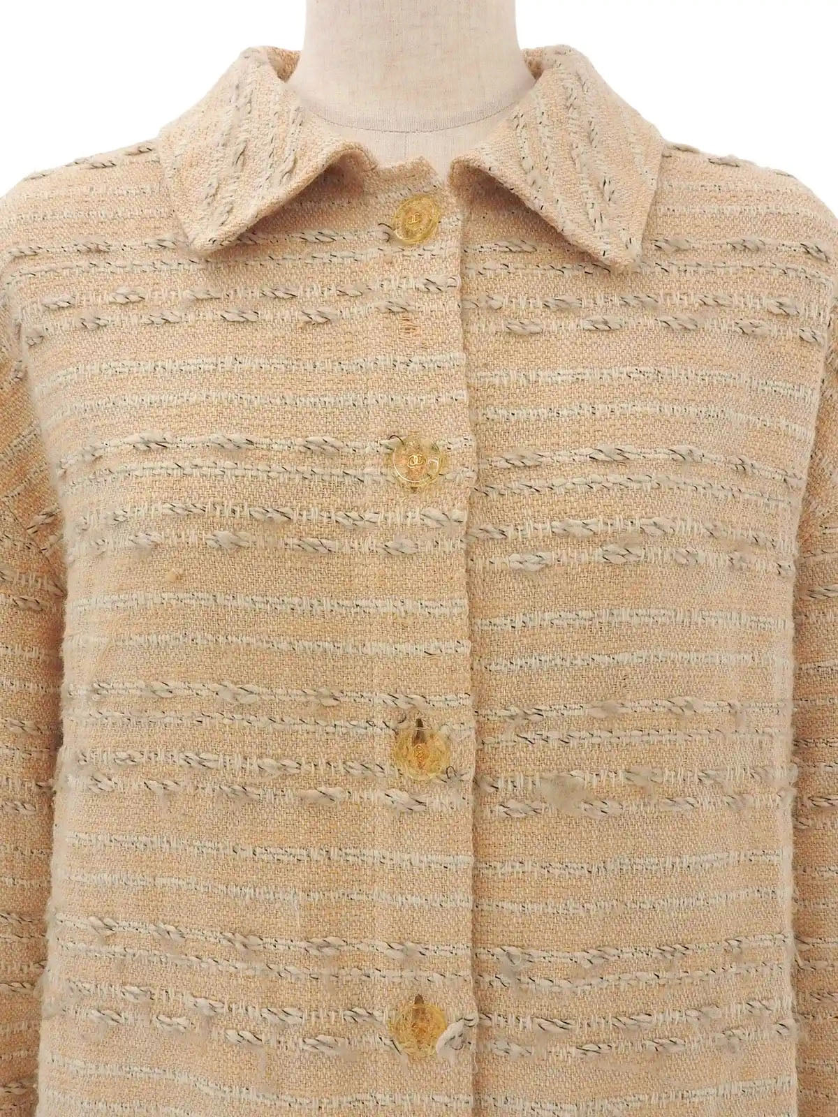 1999年製 ツイードCCマークボタンコート ベージュ/マルチ
