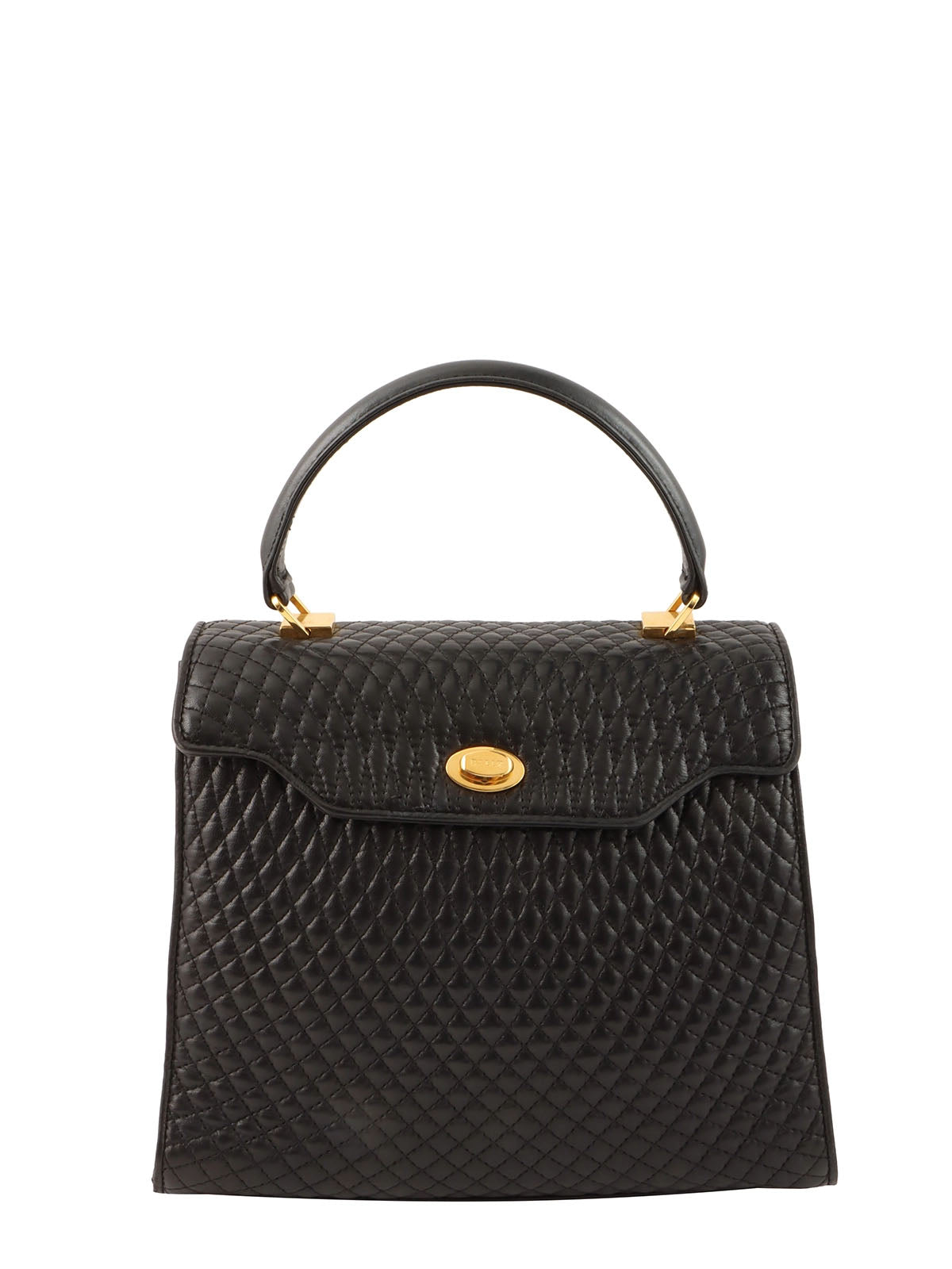 Logo plaque quilted handbag in black