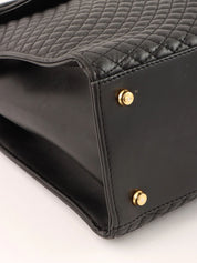 Logo plaque quilted handbag in black
