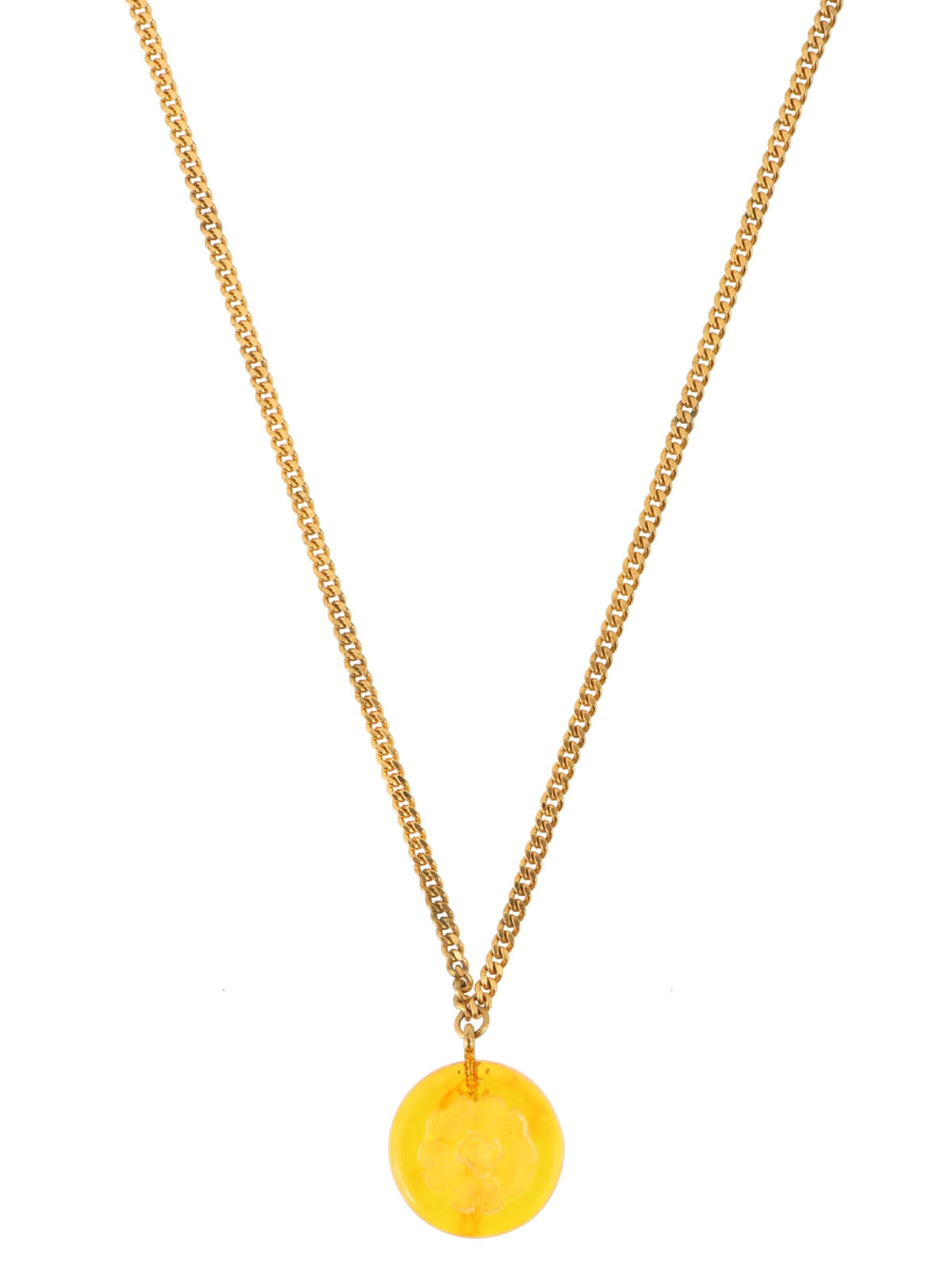 1998 Round Camellia CC Mark Necklace Orange/Gold