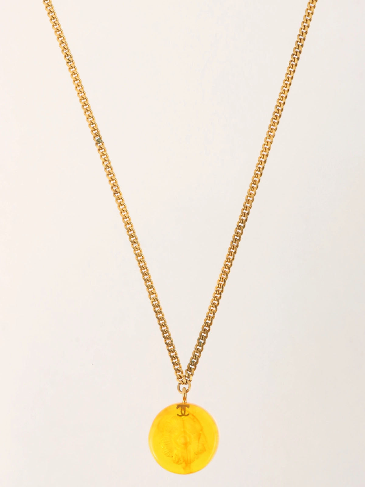 1998 Round Camellia CC Mark Necklace Orange/Gold