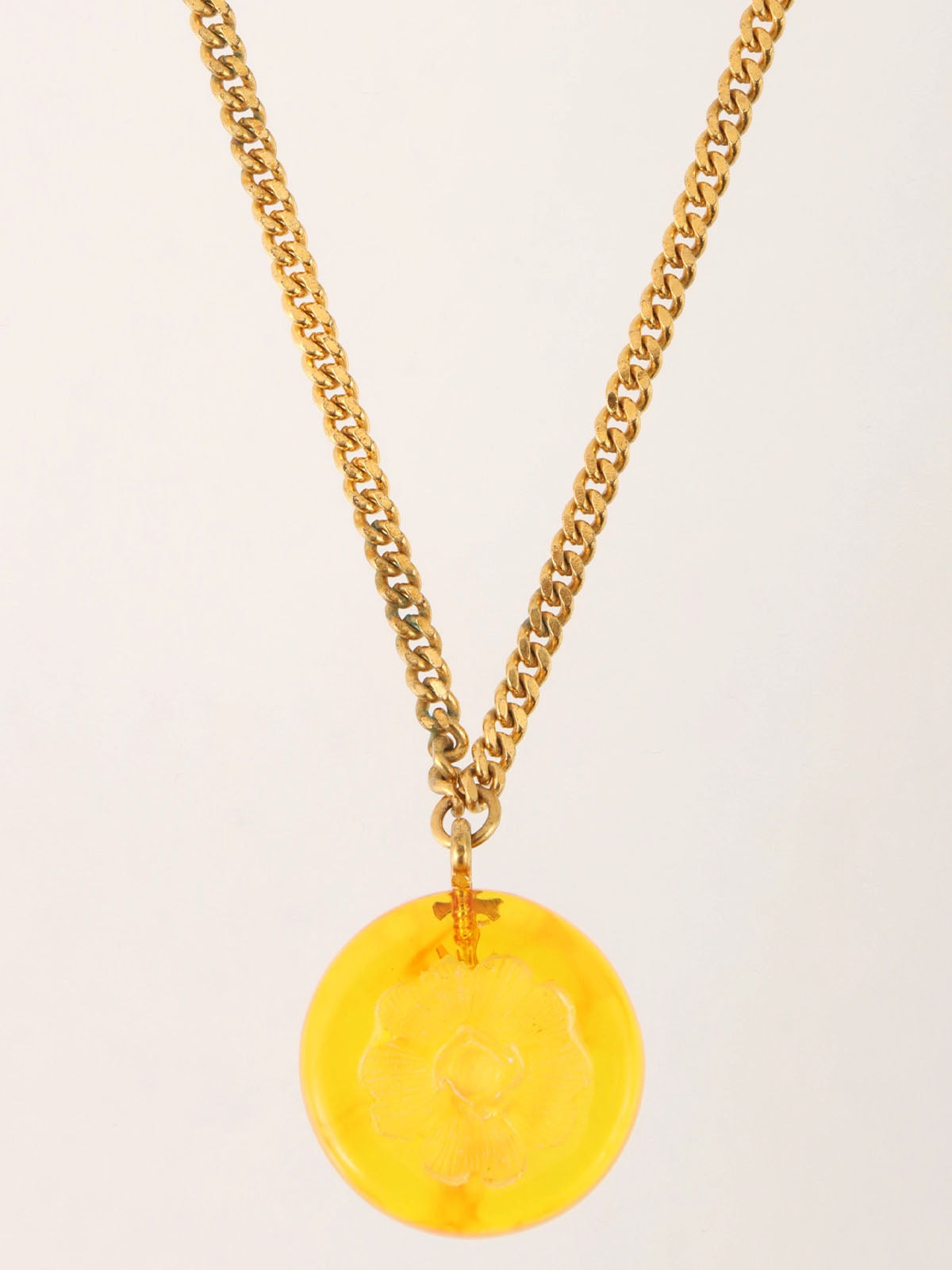 1998 Round Camellia CC Mark Necklace Orange/Gold