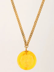1998 Round Camellia CC Mark Necklace Orange/Gold