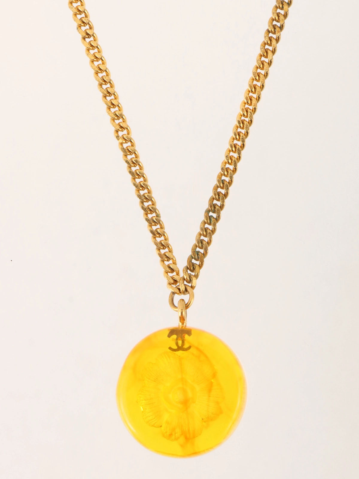 1998 Round Camellia CC Mark Necklace Orange/Gold