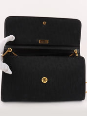 Trotter Pattern Round Logo Plate Chain Shoulder Bag Black