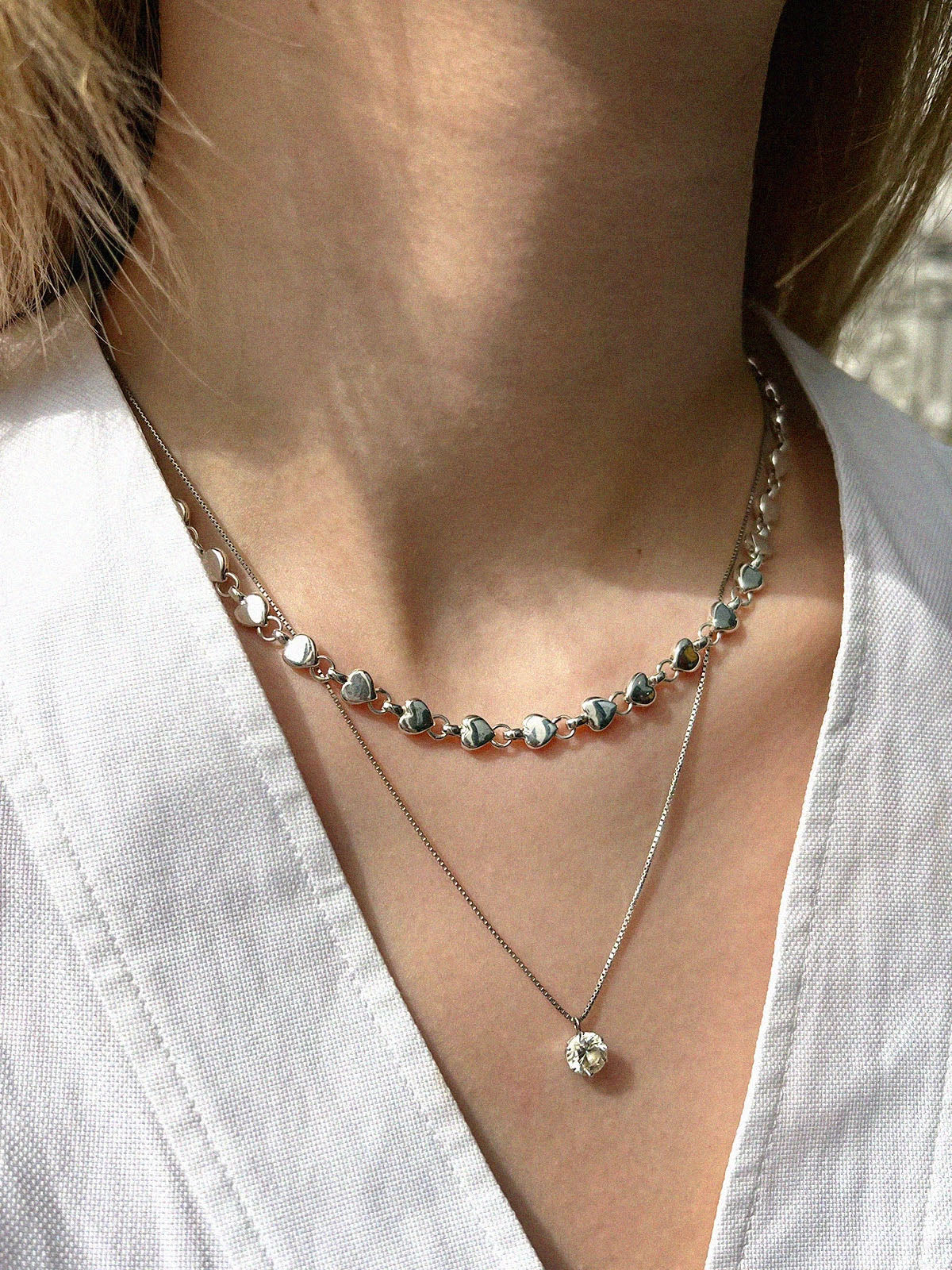 925パフハートネックレス　シルバー
