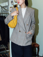 Grey double-breasted wool check pattern jacket