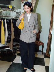 Grey double-breasted wool check pattern jacket