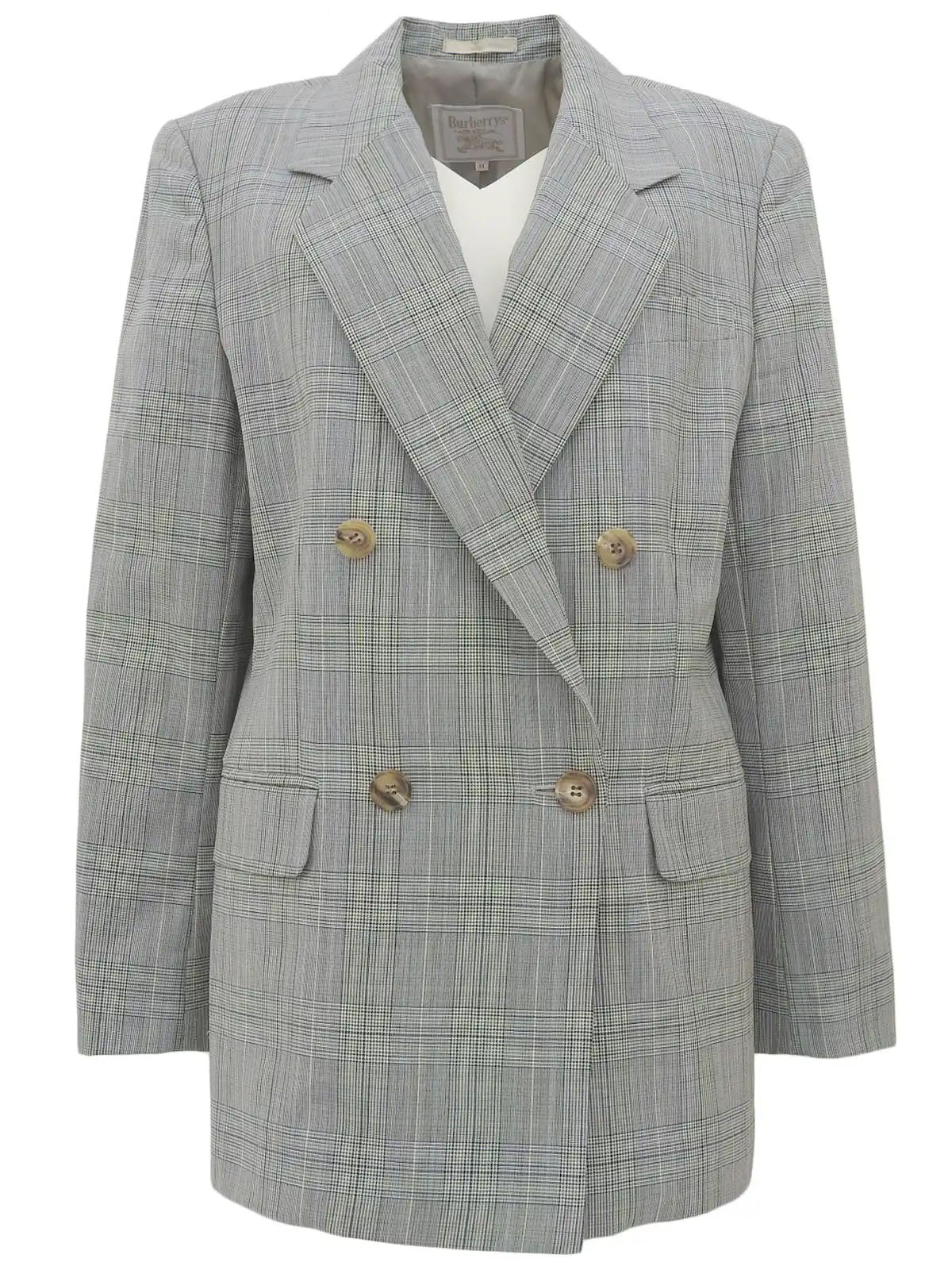 Grey double-breasted wool check pattern jacket