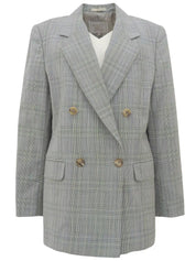 Grey double-breasted wool check pattern jacket