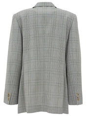 Grey double-breasted wool check pattern jacket
