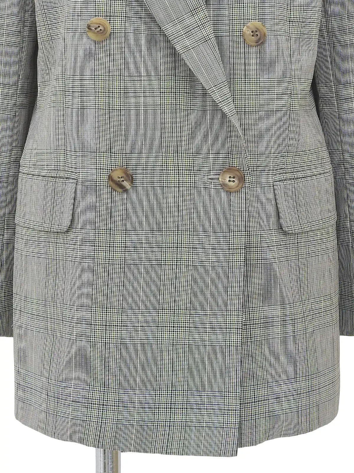 Grey double-breasted wool check pattern jacket