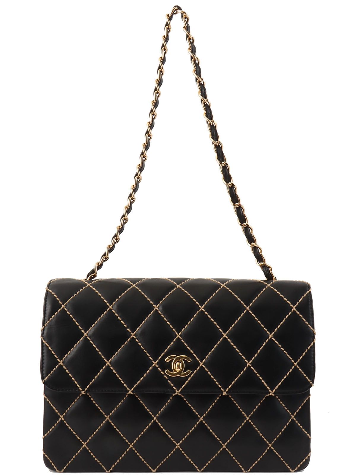 2001 Wild Stitch CC Turnlock Chain Shoulder Bag in Black