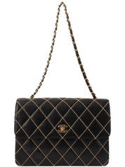 2001 Wild Stitch CC Turnlock Chain Shoulder Bag in Black