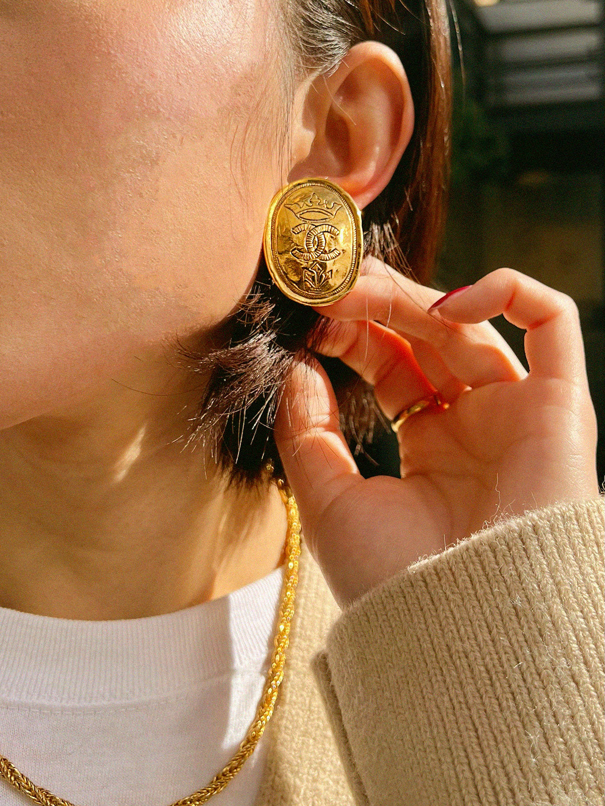 1991年製 オーバルクラウンCCマークイヤリング ゴールド