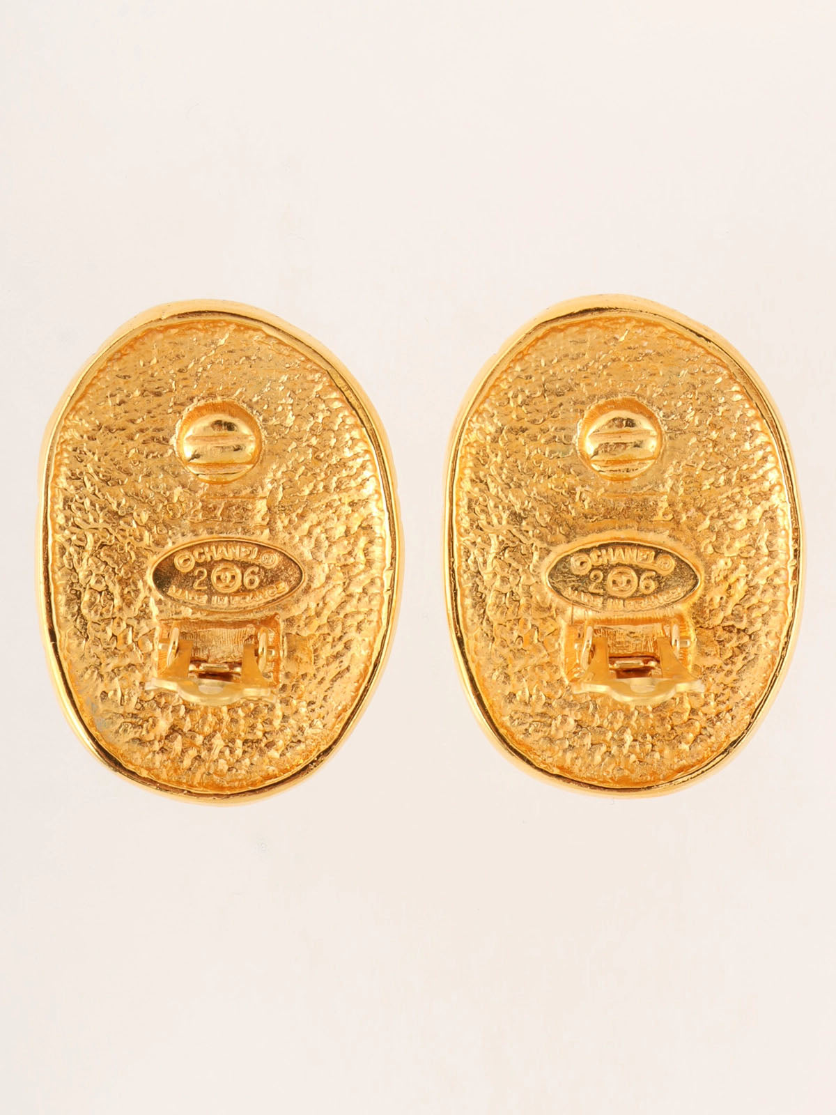 1991 Made Oval Crown CC Mark Earrings Gold