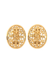 1991 Oval Cutout Design CC Mark Earrings Gold
