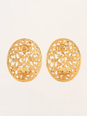 1991 Oval Cutout Design CC Mark Earrings Gold
