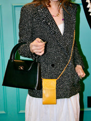 2003 Tweed Logo Button Camellia Corsage Jacket in Black/White