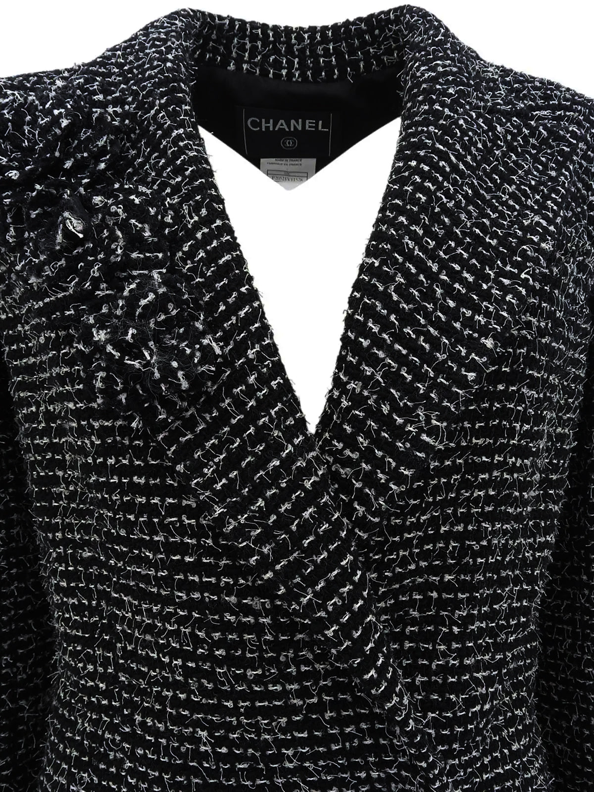 2003 Tweed Logo Button Camellia Corsage Jacket in Black/White