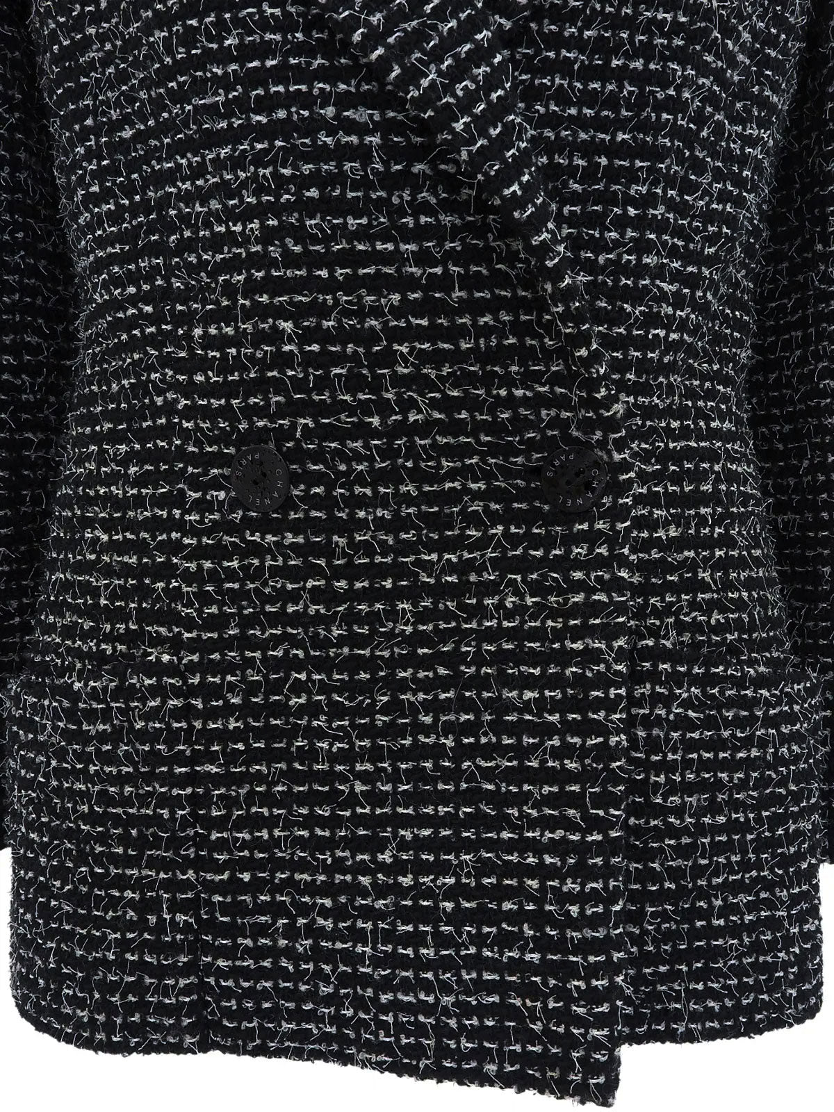 2003 Tweed Logo Button Camellia Corsage Jacket in Black/White