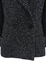 2003 Tweed Logo Button Camellia Corsage Jacket in Black/White