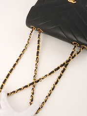1992 Chevron CC Turnlock Chain Shoulder Bag, Black