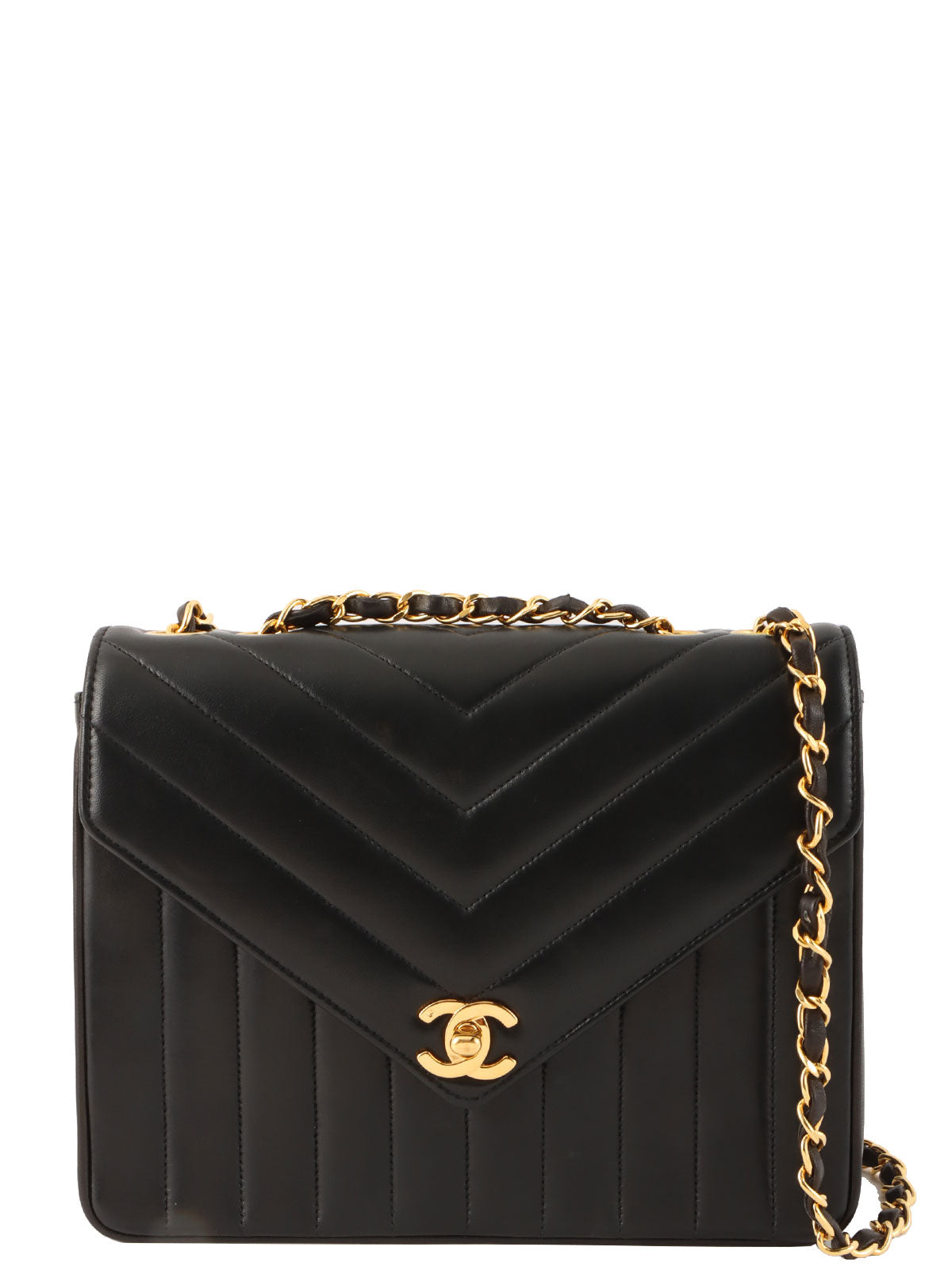 1992 Chevron CC Turnlock Chain Shoulder Bag, Black