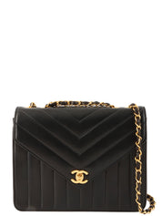 1992 Chevron CC Turnlock Chain Shoulder Bag, Black