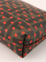 ハートFFズッカパターンチェーンハンドバッグ　ブラウン／レッド