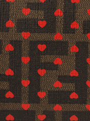 ハートFFズッカパターンチェーンハンドバッグ　ブラウン／レッド