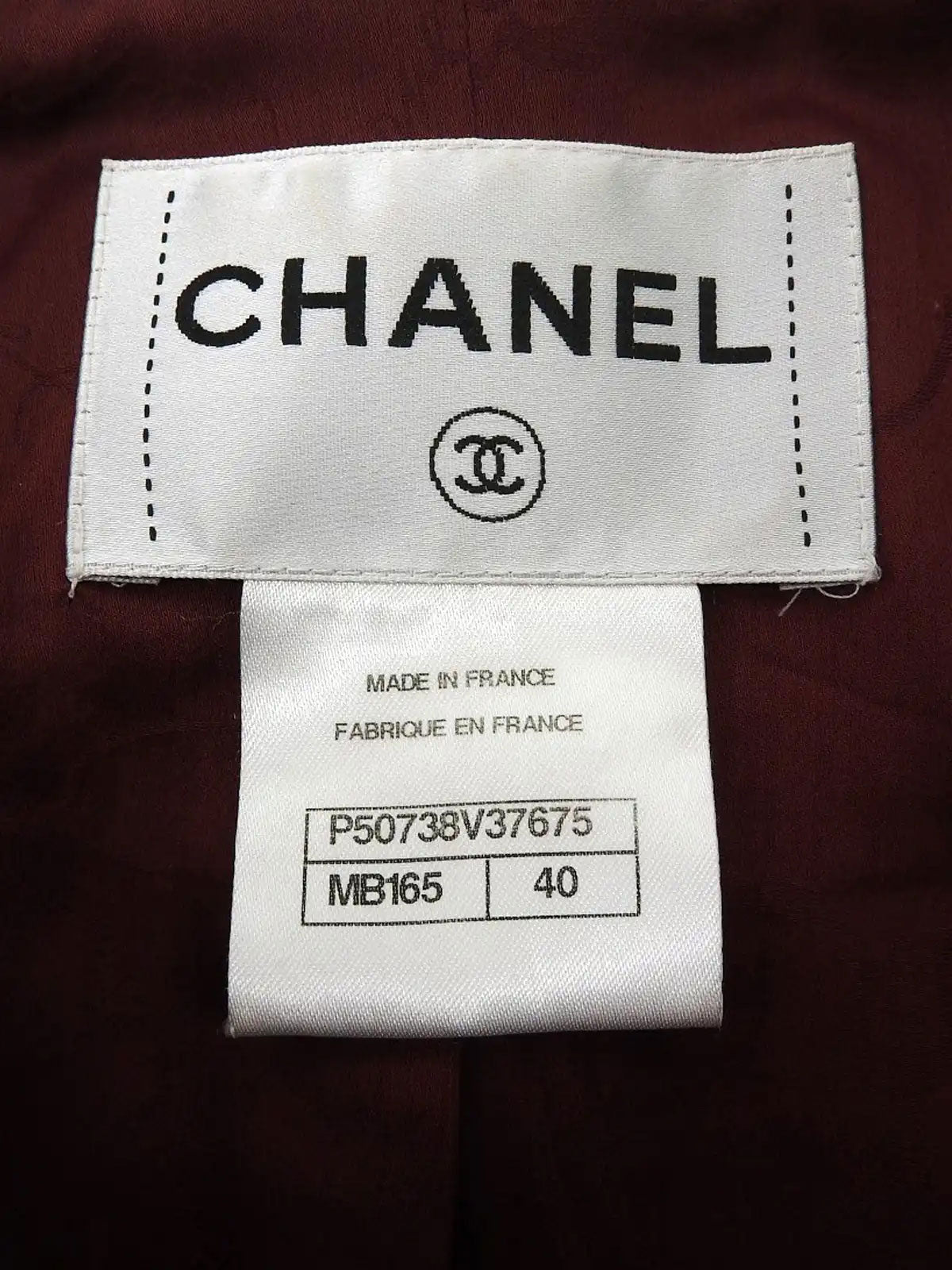 ツイードラインストーンCCマークデザインボタンショートジャケット ボルドー/ホワイト/マルチ