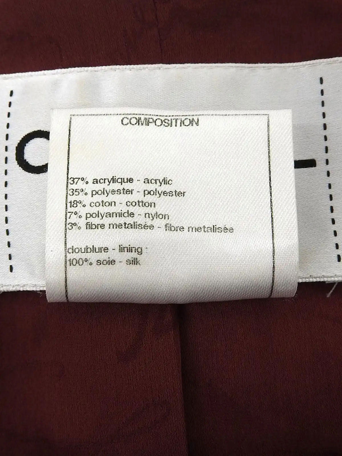 ツイードラインストーンCCマークデザインボタンショートジャケット ボルドー/ホワイト/マルチ