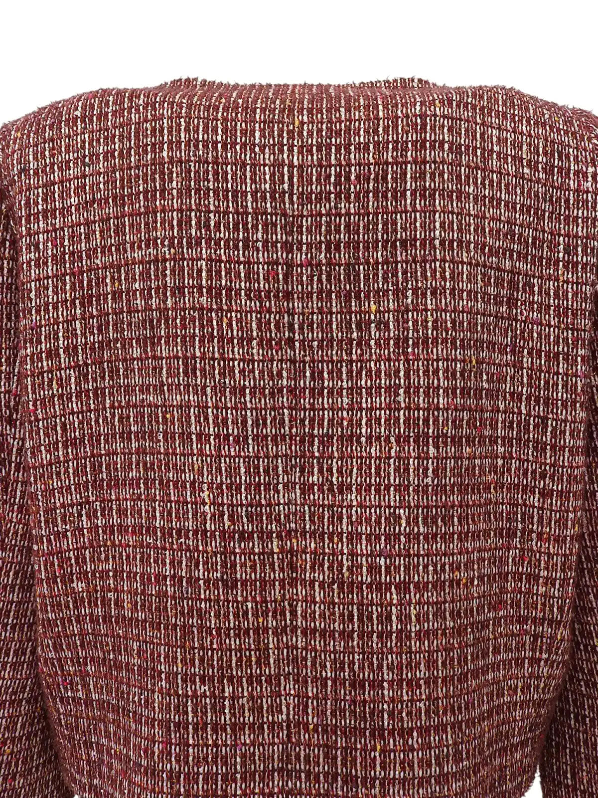 ツイードラインストーンCCマークデザインボタンショートジャケット ボルドー/ホワイト/マルチ