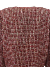 ツイードラインストーンCCマークデザインボタンショートジャケット ボルドー/ホワイト/マルチ