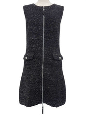 ツイードロゴジップアップノースリーブニットワンピース　ブラック／マルチ