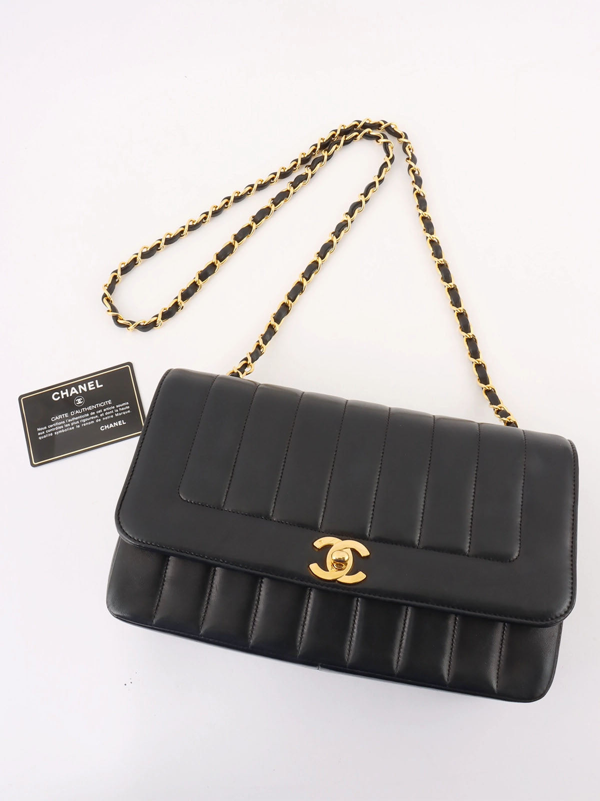 Mademoiselle Stitch CC Turnlock Chain Shoulder Bag, Black, circa 1992
