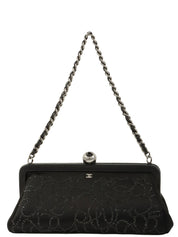 2004年頃製 シルクサテンラインストーンCCマークがま口ミニハンドバッグ ブラック