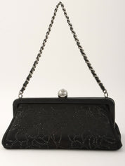 2004年頃製 シルクサテンラインストーンCCマークがま口ミニハンドバッグ ブラック