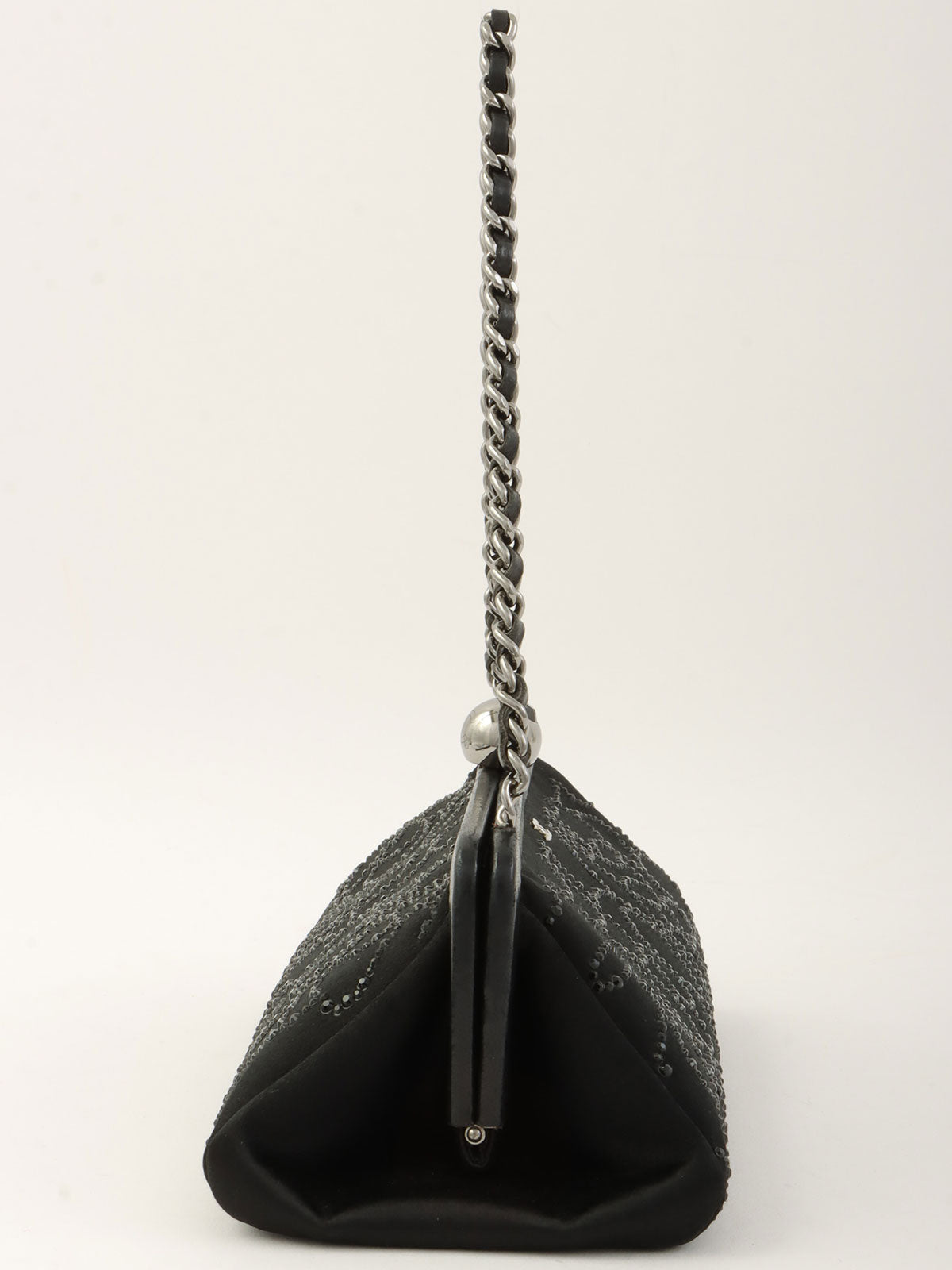 2004年頃製 シルクサテンラインストーンCCマークがま口ミニハンドバッグ ブラック