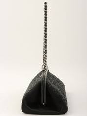 2004年頃製 シルクサテンラインストーンCCマークがま口ミニハンドバッグ ブラック