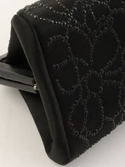 2004年頃製 シルクサテンラインストーンCCマークがま口ミニハンドバッグ ブラック