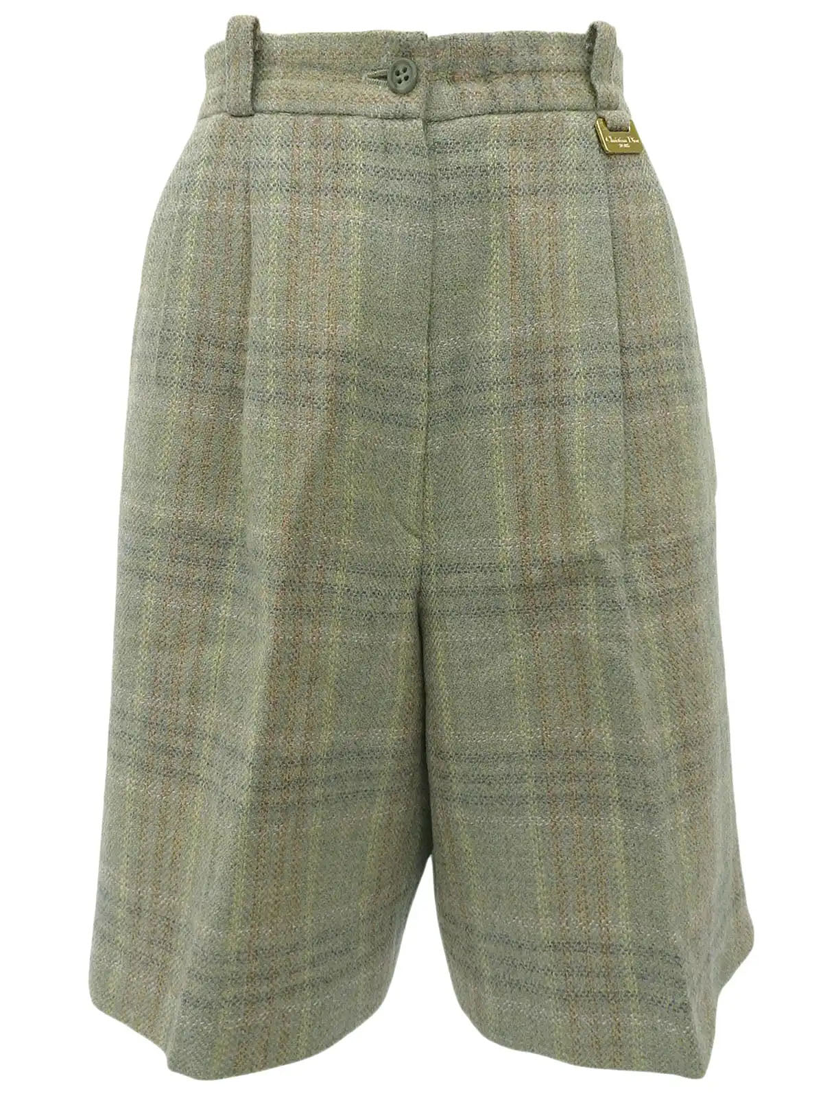 Wool Check Pattern Logo Plate Shorts Ash Green/Multi
