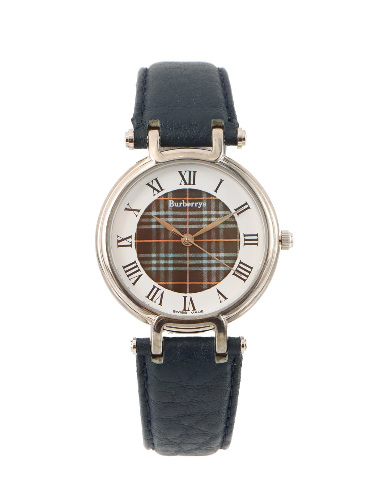 Round Check Pattern Face Watch Silver/Navy