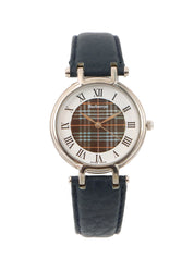 Round Check Pattern Face Watch Silver/Navy